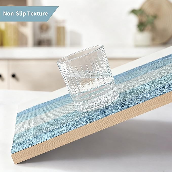 HeloHo Blue Placemats Set of 8,Vinyl Table Place Mats Stain Resistant Foldable Placemats Washable Wipeable Placemat for Kitchen Dining Table Decoration Indoor Outdoor.