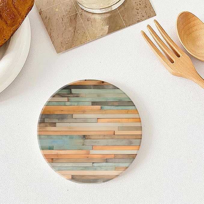 Wood Plank Wall Exquisite Set of 4 Ceramic Coasters with Holder,Absorbent Drink Bar Coasters,Table Coasters
