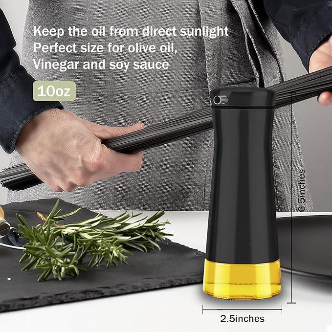 Aelga Black Oil And Vinegar Dispenser Set - 2 Pack Oil Dispenser Bottle for Kitchen with No-Drip - Black Kitchen Decor and Accessories for Home Restaurants Weddings