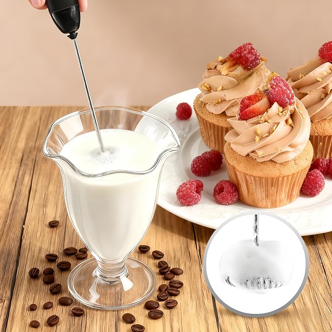 Digead Rechargeable Milk Frother Handheld, 3 Speeds Electric Whisk with 2 Detachable Whisks, USB Coffee Frother Foam Maker for Coffee Latte Cappuccino Matcha, Black