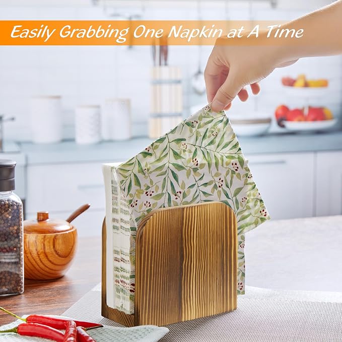 ALELION Brown Wood Napkin Holder for Table, Wooden Upright Napkin Holders for Kitchen, Standing Napkin Dispenser for Rustic Kitchen Dining Room Party Cocktail Outdoor