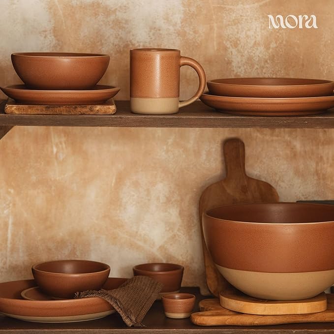 MORA Medium Mugs Set of 4, 16oz Ceramic Pottery Latte Mugs/Coffee Cups - Microwave and Dishwasher Safe - Terracotta
