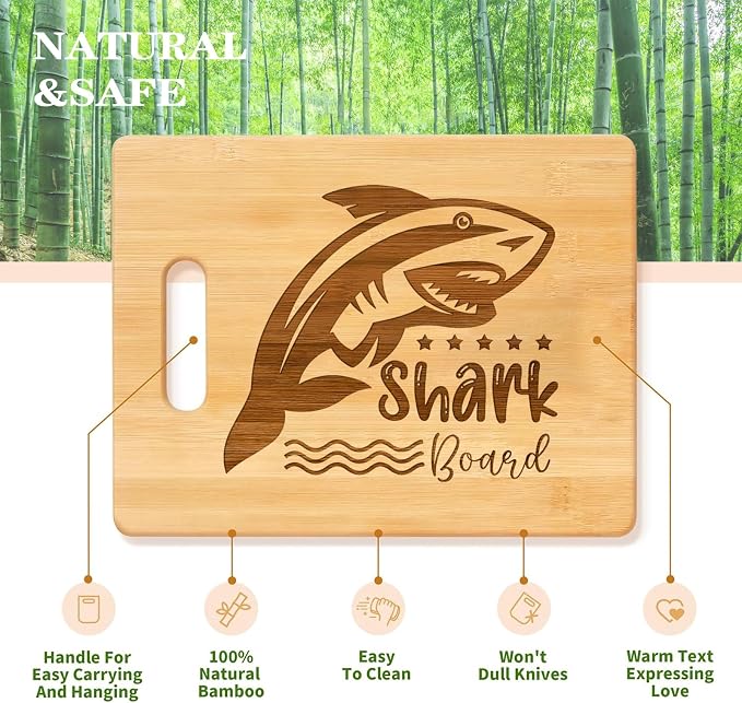 Shark Charcuterie Boards, Shark Board Funny Christmas Gifts for Man, Funny Charcuterie board, Bamboo Wooden Cutting Board, with Hanging Hole, Juice Grooves
