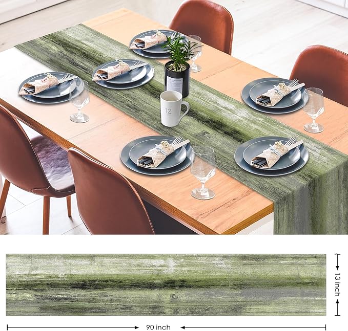 Emvency Farmhouse Table Runner, Vintage Olive Green and Grey Abstract Art Painting for Kitchen Coffee Table Family Dinners Holiday Parties Wedding Events Decor(13x90 inch)