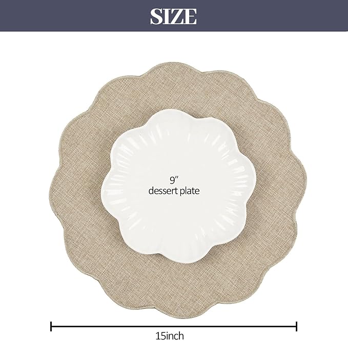 AHHFSMEI Round Faux Linen Placemats Set of 6 Heat Resistant Non-Slip Stain Proof Table Mats for Kitchen Dining Elegant Decor Place Mats (Linen Beige,6)