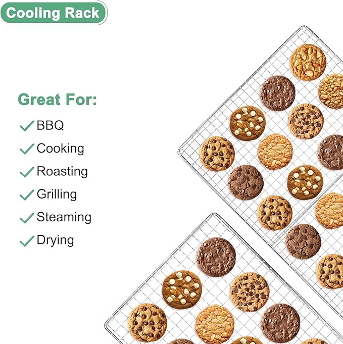 M METERXITY 2-Pack Cooling Rack, 12" x 10" Stainless Steel Baking Rack for BBQ/Cooking/Roasting/Grilling/Steaming/Drying, Wire Cooling Rack for Baking [Silver]