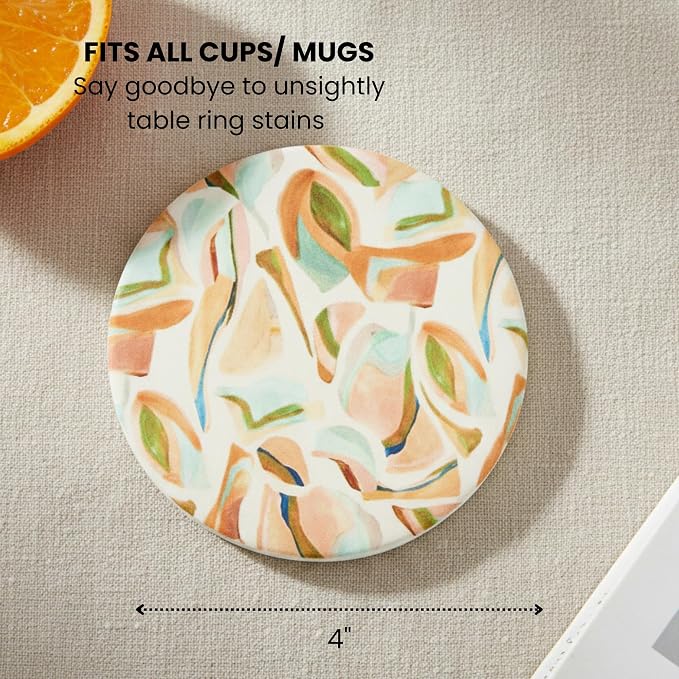 Colorful Ceramic Marble Coasters Set of 6, Cute Moisture Absorbing Coaster, Coffee Table Decor, Stone Absorbent Drink Coasters