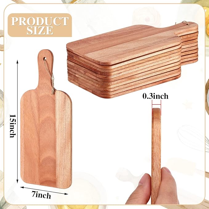 Patelai 6 Pcs Cutting Board Set with Handles Laser Engraving Wooden Charcuterie Kitchen Plain Serving Chopping Board Bulk for DIY Housewarming(Walnut,15 x 7 Inch)