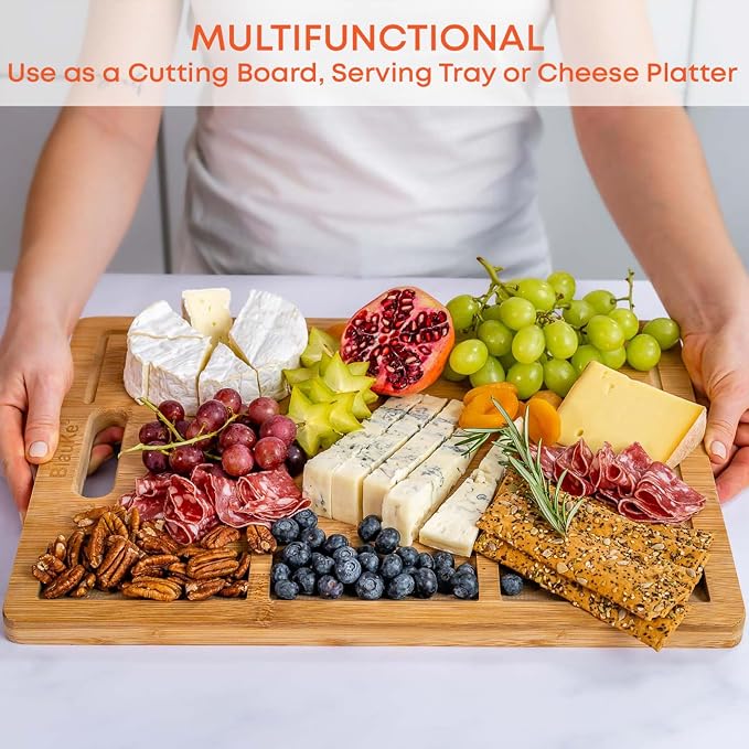 Wood Cutting Board for Kitchen 17x12" – Extra Large Bamboo Cutting Board with Juice Groove, Butcher Block, Wooden Chopping Board, Serving Tray – BlauKe®