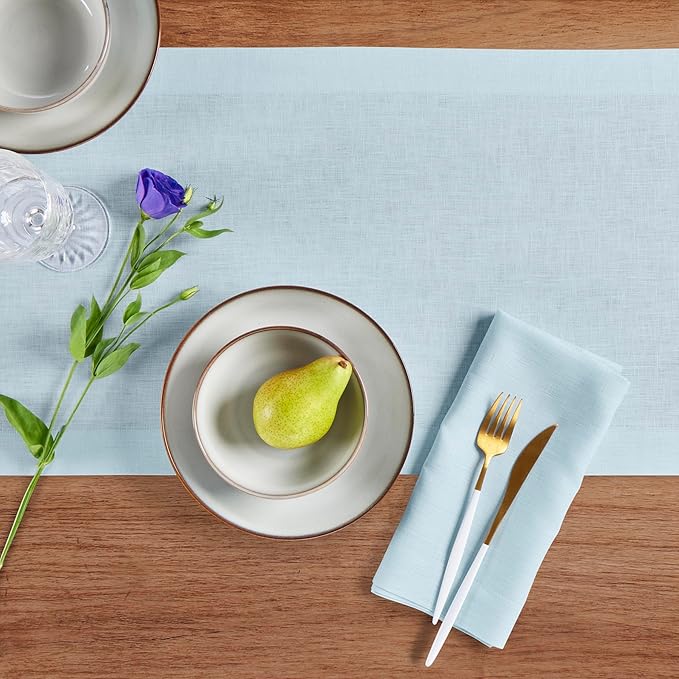 Solino Home Linen Ice Water Table Runner 36 Inches - 100% Pure Linen Farmhouse Short Table Runner 14 x 36 Inch Ideal for Dresser and Coffee Tables - Fete - Spring, Summer