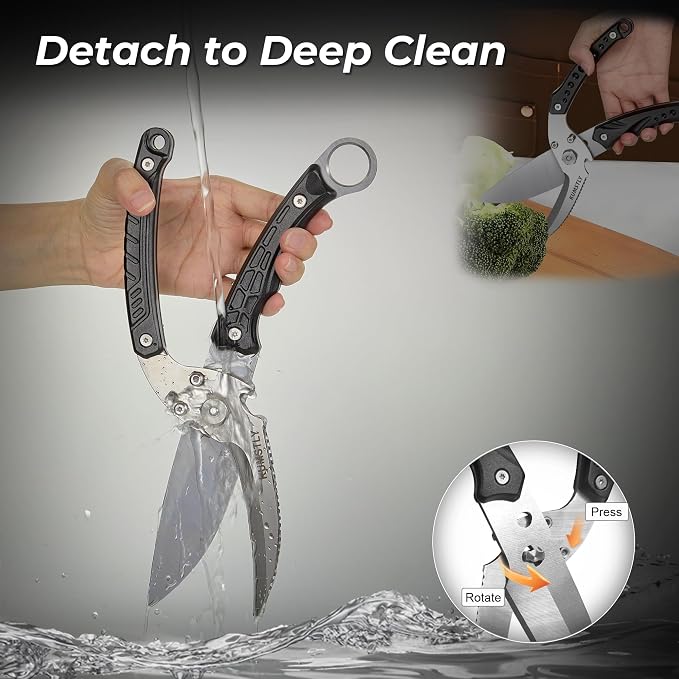 Kitchen Scissors All Purpose Kitchen Shears Heavy Duty for Cutting Chicken, Turkey, Meat, Bones, Vegetables Stainless Steel Spatchcock Shears Multipurpose Food Scissors (Black)