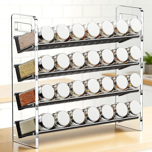 Nieifi Transparent & Black Spice Rack Rustproof, without Seasoning Jars,4-Tier Transparent ABS Plastic Spice Rack Organizer for Cabinet and Countertop,Thickened Corrosion-Resistant-Tiered Kitchen