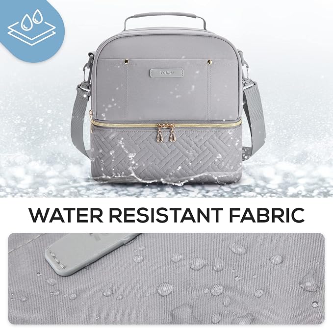 TOURIT Lunch Bag Women Double Deck Lunch Box Insulated Lunch Cooler for Women Men Work, Gray