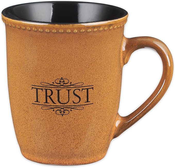 Christian Art Gifts Saddle Tan Stoneware Coffee Mug – 13 oz. Microwave and Dishwasher-safe Lead-free Inspirational Scripture Coffee and Tea Mug for Men & Women with Bible Verse: Trust – Psalms 91:2