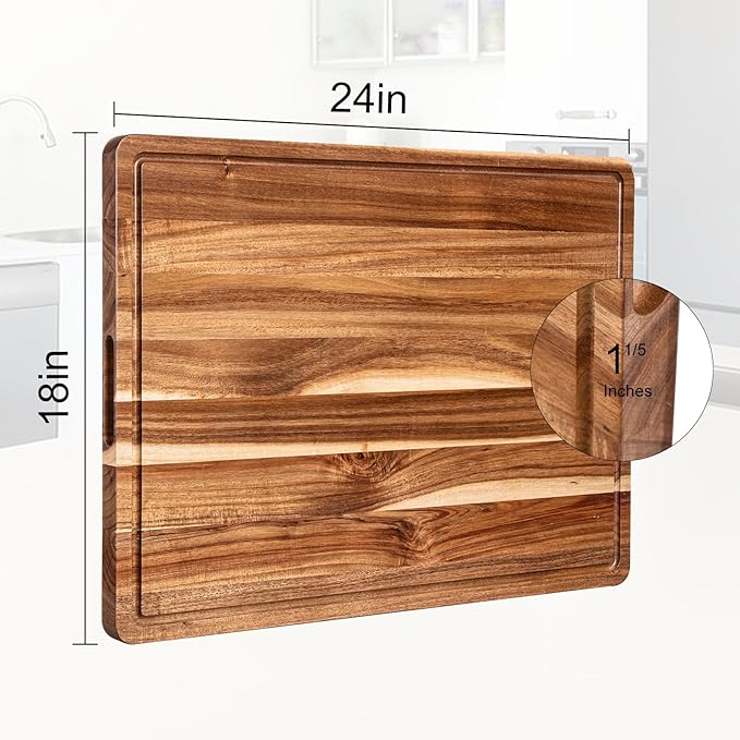 Extra Large Wood Cutting Board for Kitchen, 24" x 18" Acacia Wood Large Butcher Block Cutting Board with Juice Groove, Thick Wooden Chooping Board Carving Board for Meat Turkey Vegetables