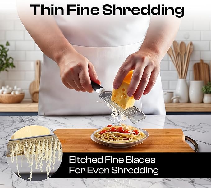 Handheld Cheese Grater & Cheese Shredder – Stainless Steel, Rust-Proof, Non-Slip Handle, Durable Flat Grater for Parmesan, Chocolate, Spices, Vegetables & More – Multi-Purpose & Easy to Clean.