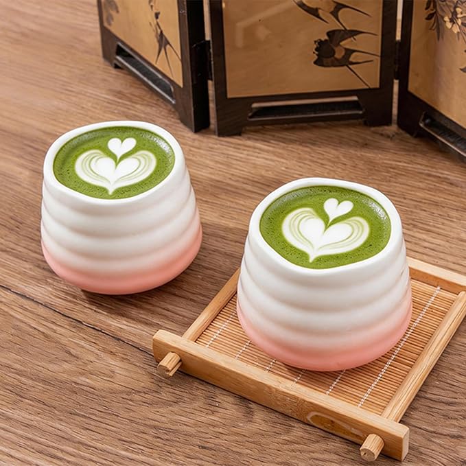 4pcs Japanese Tea Cup Set – Mini Size Cup 5OZ Ceramic Matcha Cup, Handless Espresso Cups, Cute Small Porcelain Coffee Mugs for Coffee Tea Lovers, Dishwasher & Microwave Safe (pink)
