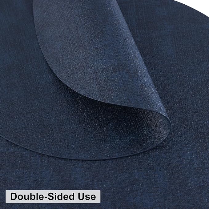 homing Round Faux Leather Placemat and Coaster 8 Packs, Washable Heat Resistant Dining Place Mats, Wipeable Double-Sided Table Mats for Indoor and Outdoor, Diameter 13 and 3.93 inch, Navy