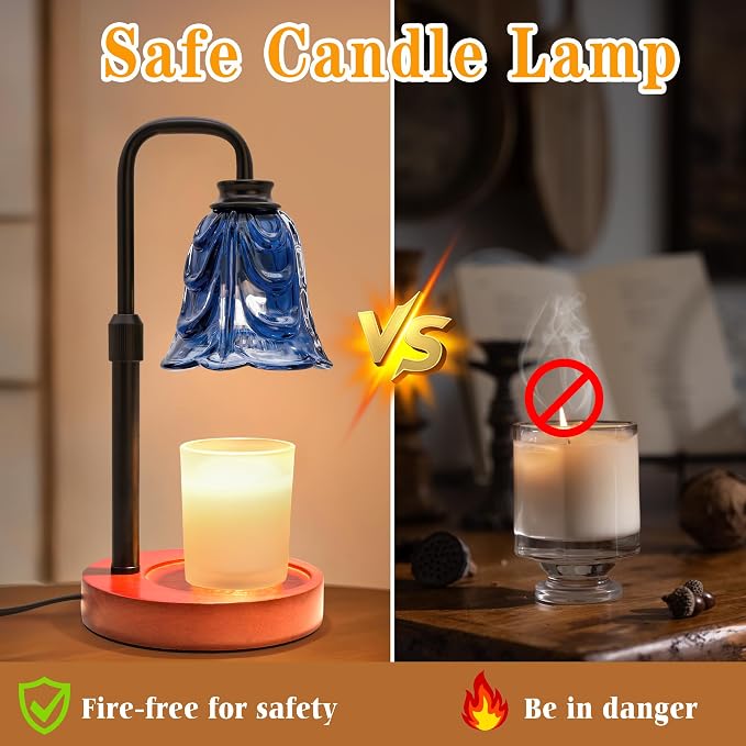 XJZJY Candle Warmer Lamp with Timer Dimmer, Adjustable Height Blue Tulip Candle Wax Warmer, Christmas Birthday Gift for Mom Women, House Warming Gifts for New Home Bedroom Decor,Flower Blue