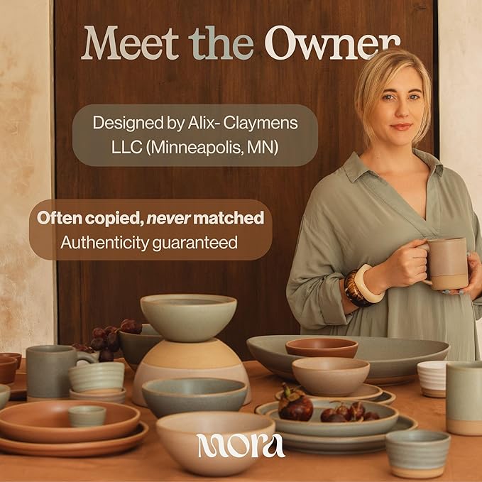 MORA Medium Mugs Set of 4, 16oz Ceramic Pottery Latte Mugs/Coffee Cups - Microwave and Dishwasher Safe - Thyme