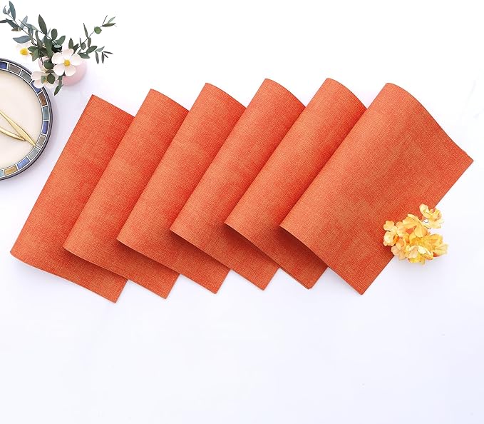 Homaxy Faux Leather Heat Resistant Placemats for Dining Table Set of 8, Waterproof Wipeable Washable PU Table Mats, Easy to Clean Anti-Slip Place Mats, 11.8" x 17", Orange