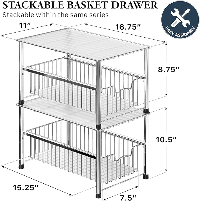 Simple Houseware Chrome Metal Stackable Storage Rack, 16.75 in L x 10.8 in W x 10.25 in H