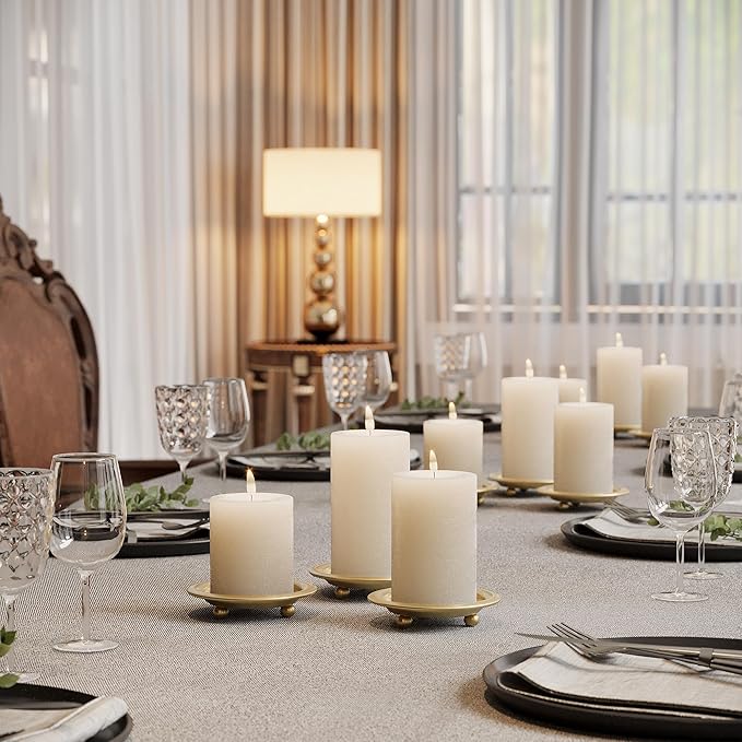 Gold Pillar Candle Holders, 6 PCS Elegant Modern Candle Tray Stand for Table Centerpieces, Minimalist Candle Sticks Holder Decor for Living Room, Dining Table, Wedding Gift