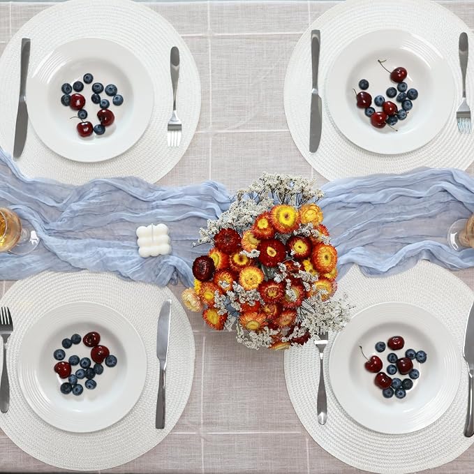Winknowl 15 Inch Round Braided Placemats Set of 6, Washable Cotton Polyester Table Mats, Heat Resistant Non-Slip Place Mats for Kitchen Dining Table Decor (White,6pcs)
