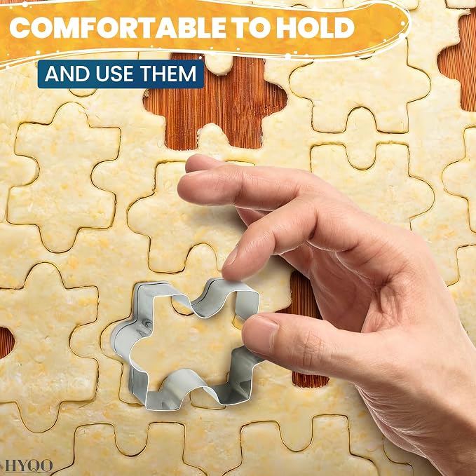 4 Pcs Puzzle Piece Cookie Cutter - 2.2 x 1.5" Stainless Steel Connecting Mini Puzzle Cookie Cutters for Edible Interactive Puzzles - for Birthday Cookies, Themed Parties, Fondant Toppers & Clay Crafts