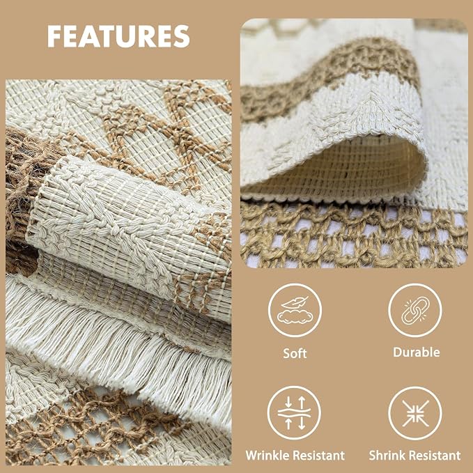 Ruvanti Cloth Placemats Set of 6 – 17.5"x11.5" Blend of Cotton, Polyester & Jute, Woven Placemats Washable Fabric, Table Mats Perfect for Farmhouse Kitchen, Parties, Holidays - Tri Stripe