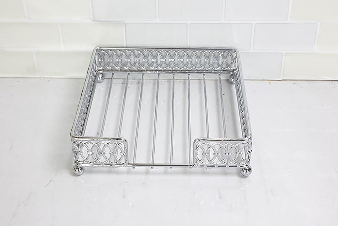 Home Basics Chrome Plated Steel Infinity Collection Flat Napkin Holder Organizing Stand, Elegant Design, Silver Chrome