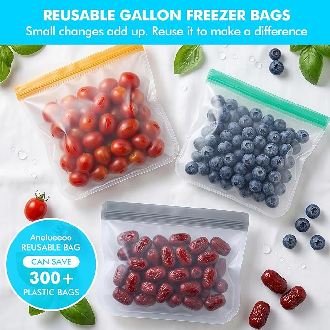 20 Pack Reusable Silicone Food Storage Bags, Reusable Snack Bags Freezer Bags Leakproof BPA Free Food Storage Contaizers, Gallon Sandwich Bag for Meal Prep Fruit Lunch Meat Veggies Blue
