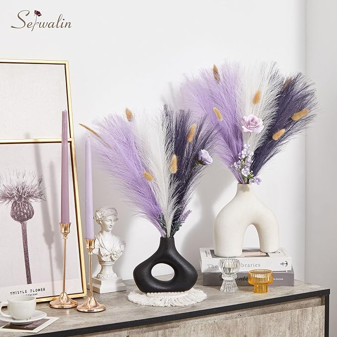 Serwalin 𝟲𝟬𝗽𝗰𝘀 Pampas Grass Decor, 𝟭𝟳.𝟳𝗜𝗻𝗰𝗵 Pampas Grass Home Decor, Faux Pampas Grass Boho Decor, Purple DIY Artificial Plants Fluffy, Pampas Decoration Vase Filler, Table Centerpieces