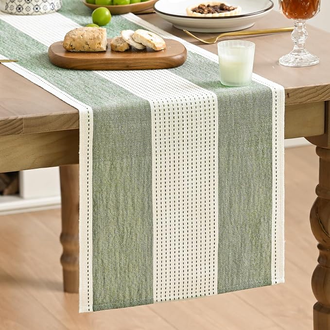 Artoid Mode Sage Green Farmhouse Rustic Table Runner, Seasonal Macrame Fabric Kitchen Dining Holiday Wedding Table Decor for Home Party 13x108 Inch