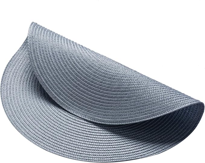 AHHFSMEI Round Placemats Set of 6 Heat Resistant Washable Non-Slip Woven Braided Table Mats for Dining Table Kitchen & Home Decor (Light Blue)
