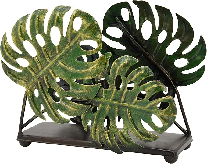 Modern Metal Leaves Design Napkin Holder for Dining Table, Upright Napkin Storage for Kitchen & Countertop, Stylish Paper Towel Dispenser Organizer & Letter Holder, Document File Storage