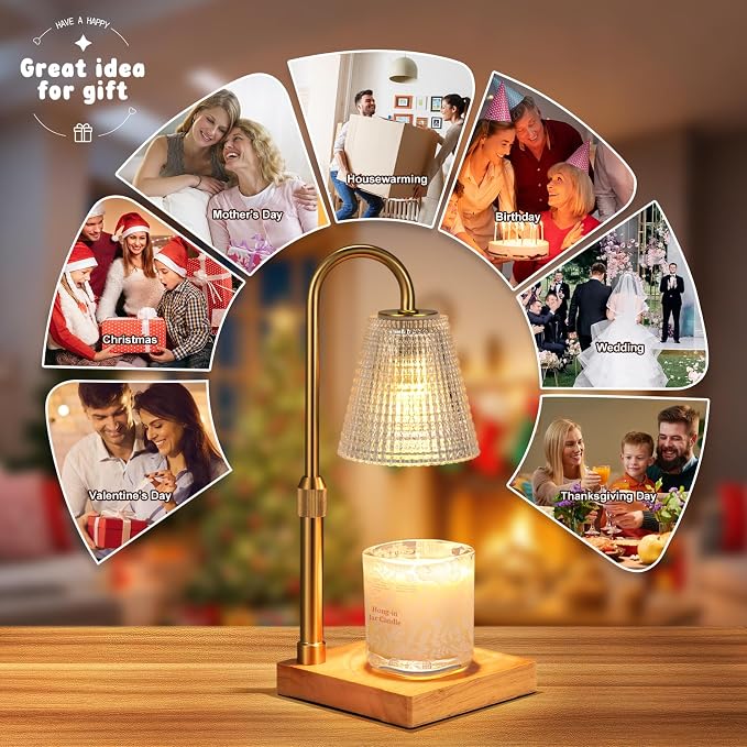 Hong-in Adjustable Candle Warmer Lamp with Timer Dimmer,Birthday Gifts for Women Mom Sister,House Warming Gifts New Home Room Decor,Vintage Wax Warmer for Scented Wax Jar Candles