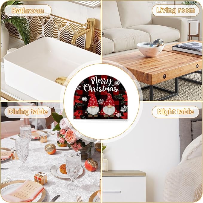 Napkin Holder Acrylic Napkin Holder for Table Kitchen Party Restaurant U Shaped Upright Napkin Dispenser Organizer Red and Black Checkered Christmas Gnomes