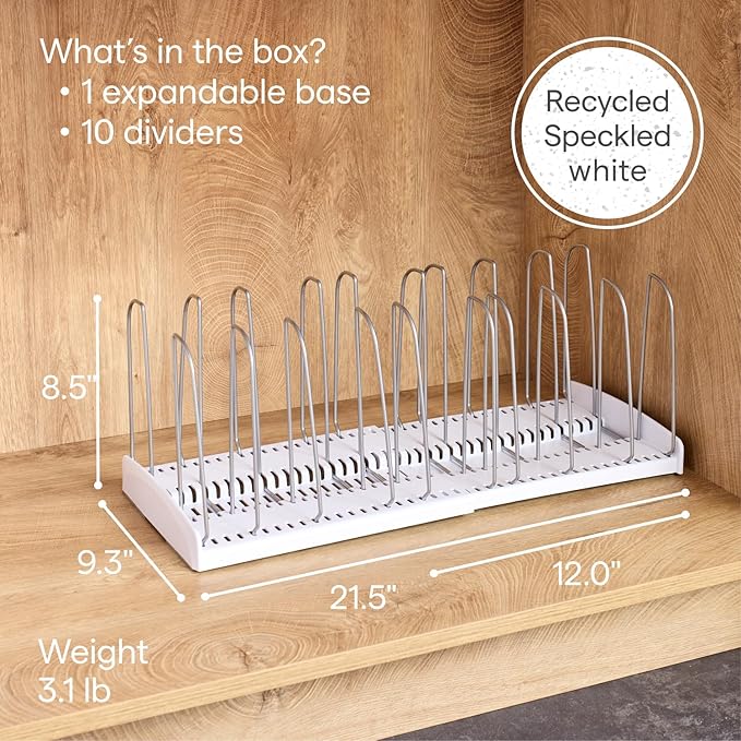 YouCopia StoreMore Expandable Pan and Lid Rack with Steel Wires, 12.5"-22" Wide Adjustable Pan Organizer for Kitchen Cabinet Storage, Premium Edition