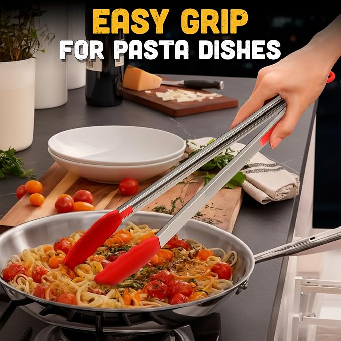 17.3" Extra Long Tongs with Silicone Tip & Stainless Steel Frame — BBQ Tongs for Grilling & Serving, Summer Kitchen Tool for BBQ Steaks, Burgers & Veggies — Outdoor Salad Server with Non-Slip Grip