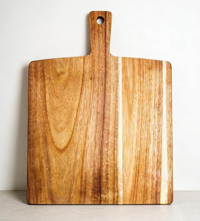 Large Acacia Wood Cutting Board with Handle 17''X13'', Charcuterie Board, Serving Board, Chopping Board for Meat, Cheese, Bread, Vegetables & Fruits (Square)