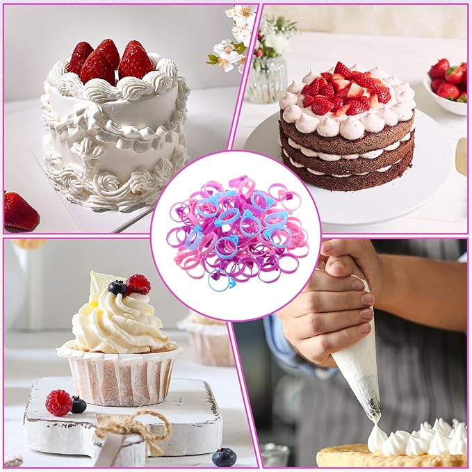120 Pcs Icing Bag Ties Silicone Pastry Bag Ties Reusable Piping Bags Tie for Dessert & Candy Decorating & Pastry Bags Cupcakes Cookies Seal (Blue, Rosy, Purple)