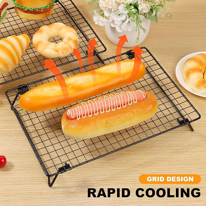 8Pcs Cooling Racks for Cooking and Baking, 8-Tier Stackable Roasting Rack, 13.4 x 9.4 Inch Carbon Steel Baking Rack for Oven Cooking, Roasting, Grilling Making Jerky (Black, 8Pcs)