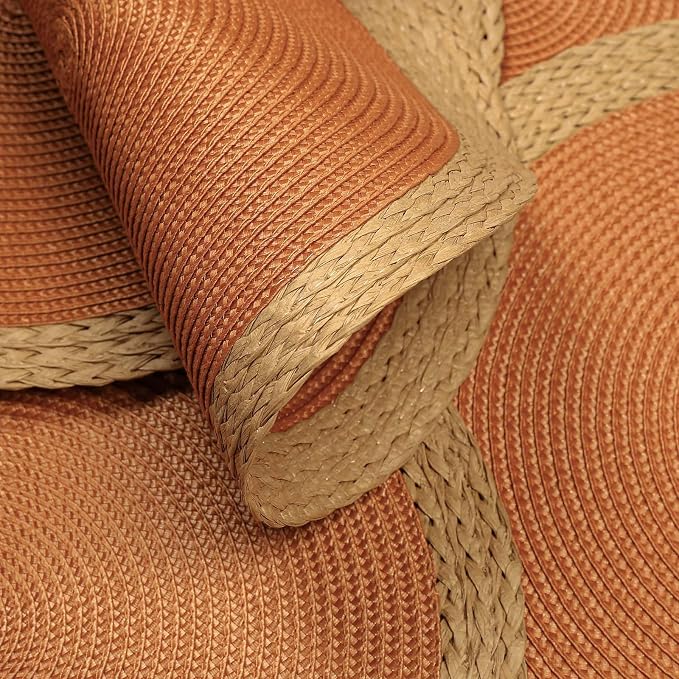 Noctiflorous Braided Round Placemats Set of 8, 15 Inch Woven Table Mats, Non-Slip Washable Wide Edge Place Mats for Kitchen Dining Table Decor (Orange, 8)