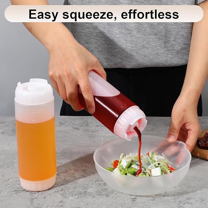 4 Pcs Refillable Squeeze Bottles 20 oz Large Condiment Squeeze Bottle Inverted Plastic Tip Sauce Dispenser Bottle for Sauces Ketchup Sour Cream Self Sealing Syrup Dispenser for Restaurants(White)