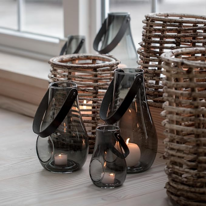 Holmegaard Design with Light Lantern Smoke Grey, 9.8" H x 6.1" D, Designed by Maria Berntsen, Gift Box Included