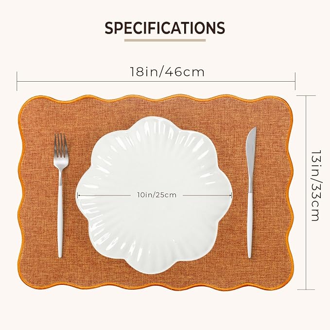 AHHFSMEI Faux Linen Placemats Set of 4 Heat Resistant Non-Slip Stain Proof Table Mats for Kitchen Dining Elegant Decor Place Mats (Orange 4)