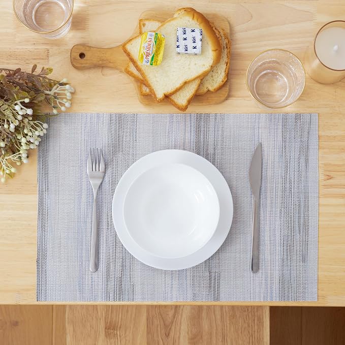 Winknowl Placemats Set of 4, Heat Resistant Stain Resistant Woven Vinyl Insulation Place mats, Durable Washable Elegant Table Mats for Kitchen Dining Table Decor (Lightsteel Blue)