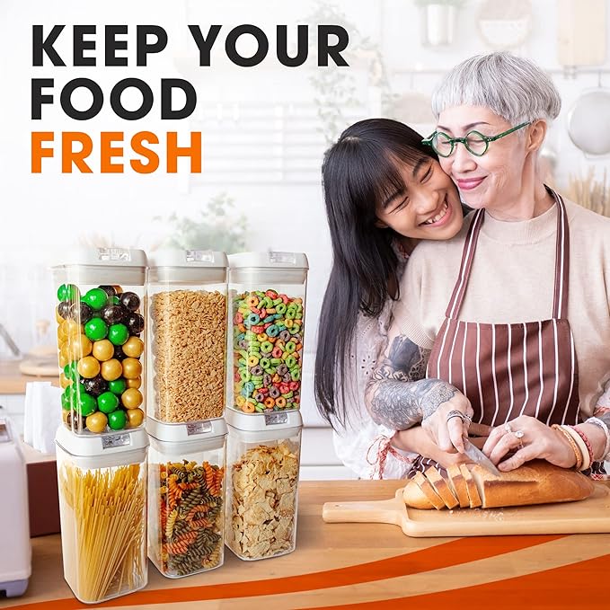 Cheer Collection Airtight Food Storage Containers, Kitchen Storage Containers for Pantry, Set of 6 Food Containers with Lids Airtight, Pantry Storage Containers & Organizers with Lids, 12L, White