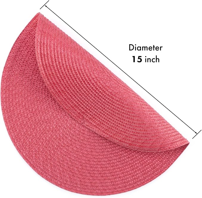 Winknowl Round Braided Placemats Set of 4 Washable Woven Heat Resistant Table Mats for Kitchen Dining Tables 15 inch Round Place Mats (Red,4pcs)